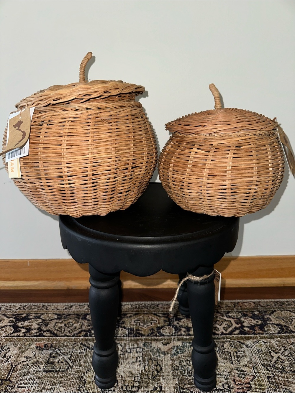 Woven Rattan Lidded pumpkin Basket set - Natural Brown TikTok viral